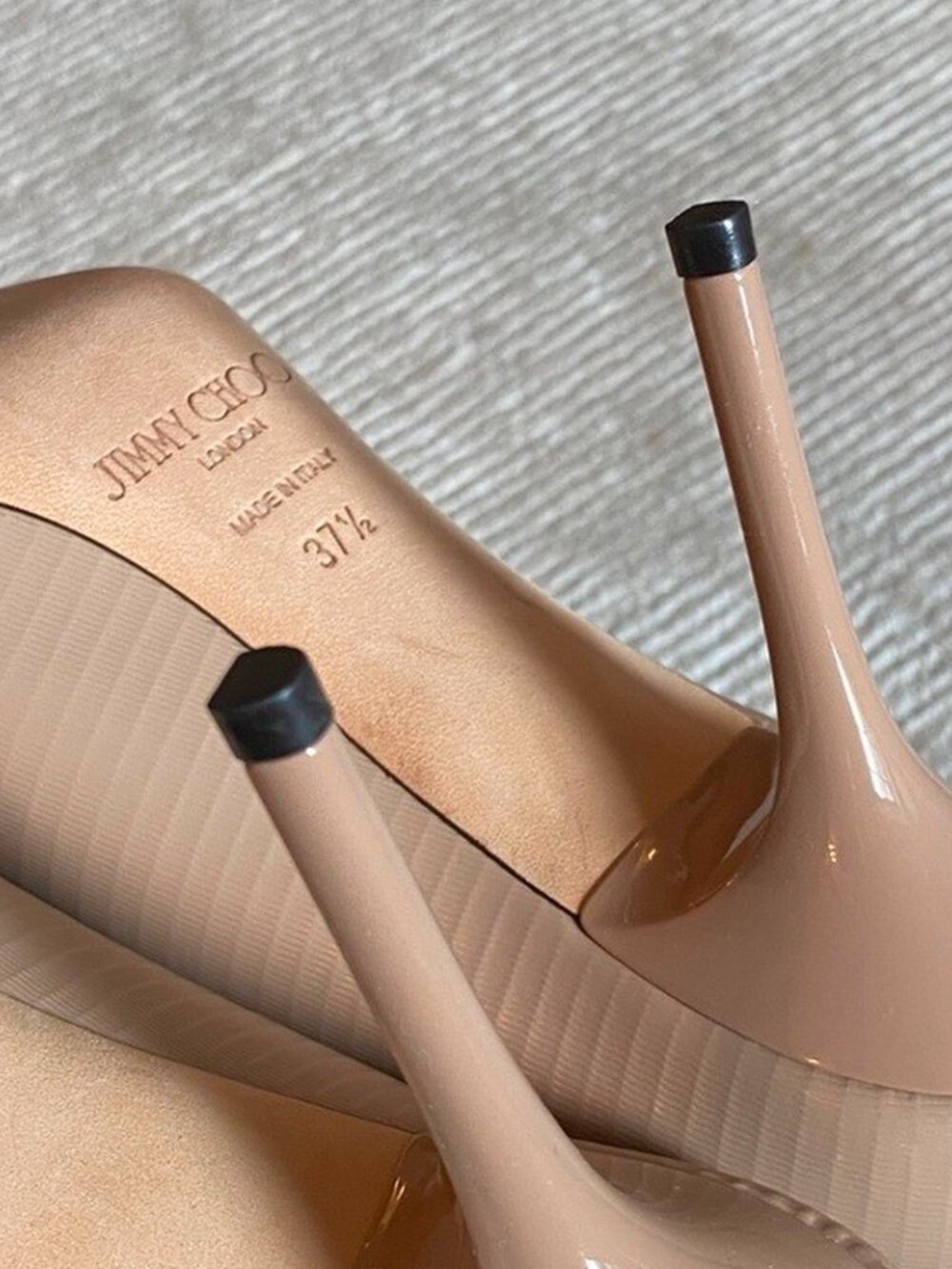 Jimmy Choo Love 85 Textured Leather Nude Tan Pumps Closed Toe Heels - Picture 7 of 8